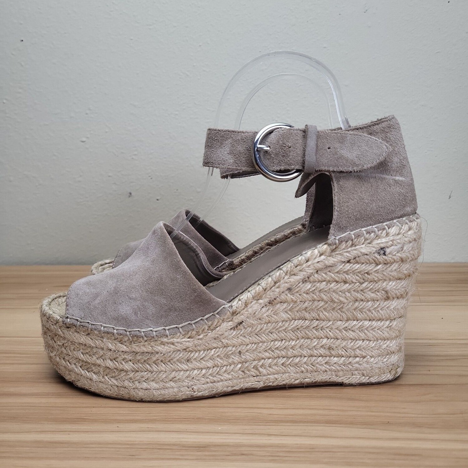 Marc Fisher Womens Mlalida Gray Leather Wedge Heel Espadrilles Sandals Size 9.5m